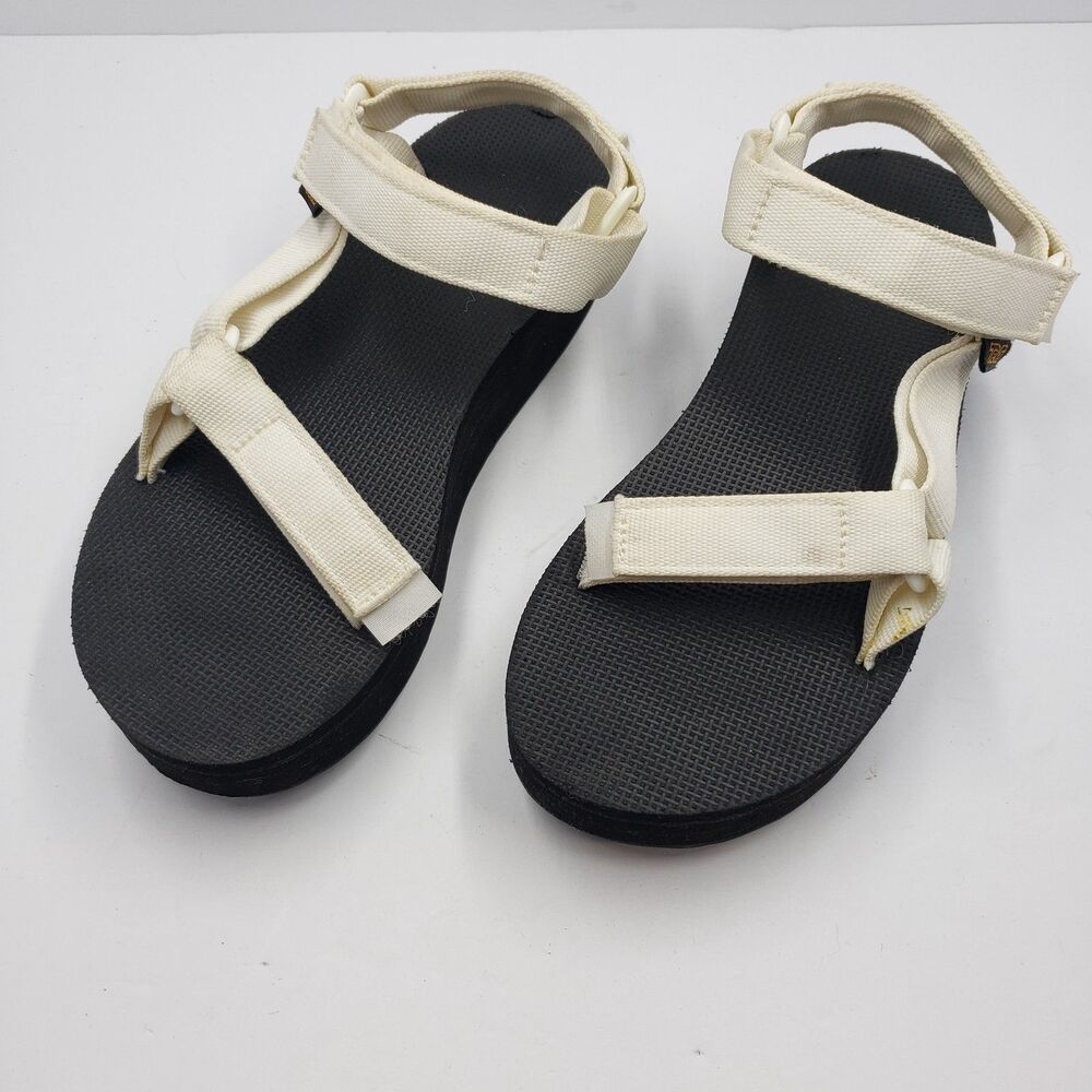 Teva Midform Universal Platform Sandals Womens 8 White Black Strappy Retro - Picture 2 of 14